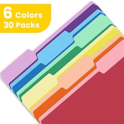 SUNEE Colored File Folders 30 Pack Letter Size (8.5 x 11 inches) | 6 Assorted Colors, 1/3 Cut Tabs thumbnail 3
