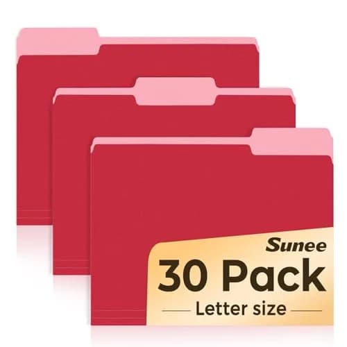 SUNEE Red 30 Pack File Folders 8.5 x 11 | Value Pack for Office, School, Home Organization thumbnail 1