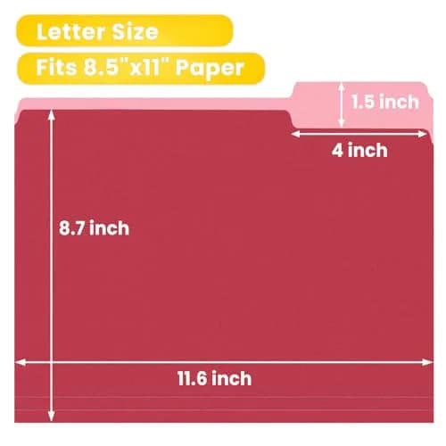 SUNEE Red 30 Pack File Folders 8.5 x 11 | Value Pack for Office, School, Home Organization thumbnail 2