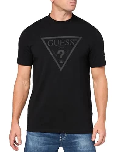 GUESS Eco Tonal Logo Short Sleeve T-Shirt, Jet Black, Large | Organic Cotton, Regular Fit, Casual Style thumbnail 1