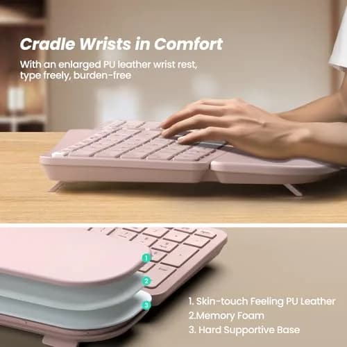 Nulea RT05 Wireless Ergonomic Keyboard Split Keyboard with Wrist Rest | Bluetooth & USB-C, 7-Color Backlight, Compatible with Windows/Mac (Pink) thumbnail 5