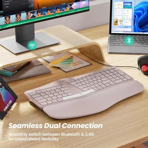 Nulea RT05 Wireless Ergonomic Keyboard Split Keyboard with Wrist Rest | Bluetooth & USB-C, 7-Color Backlight, Compatible with Windows/Mac (Pink) thumbnail 7