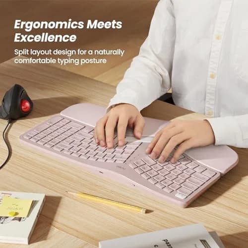 Nulea RT05 Wireless Ergonomic Keyboard Split Keyboard with Wrist Rest | Bluetooth & USB-C, 7-Color Backlight, Compatible with Windows/Mac (Pink) thumbnail 2