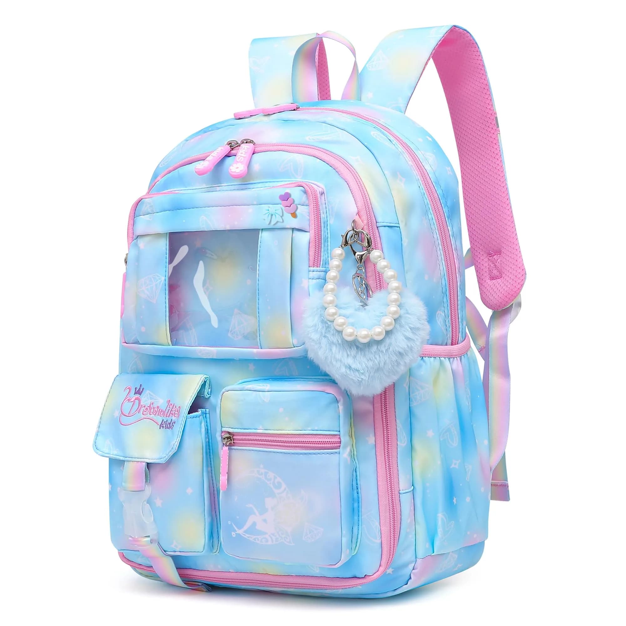 Alrisg Girls Backpack 18.1 x 11.8 x 7.5 inches (46 x 30 x 19 cm) | Cute Pastel School Bookbag for Kids