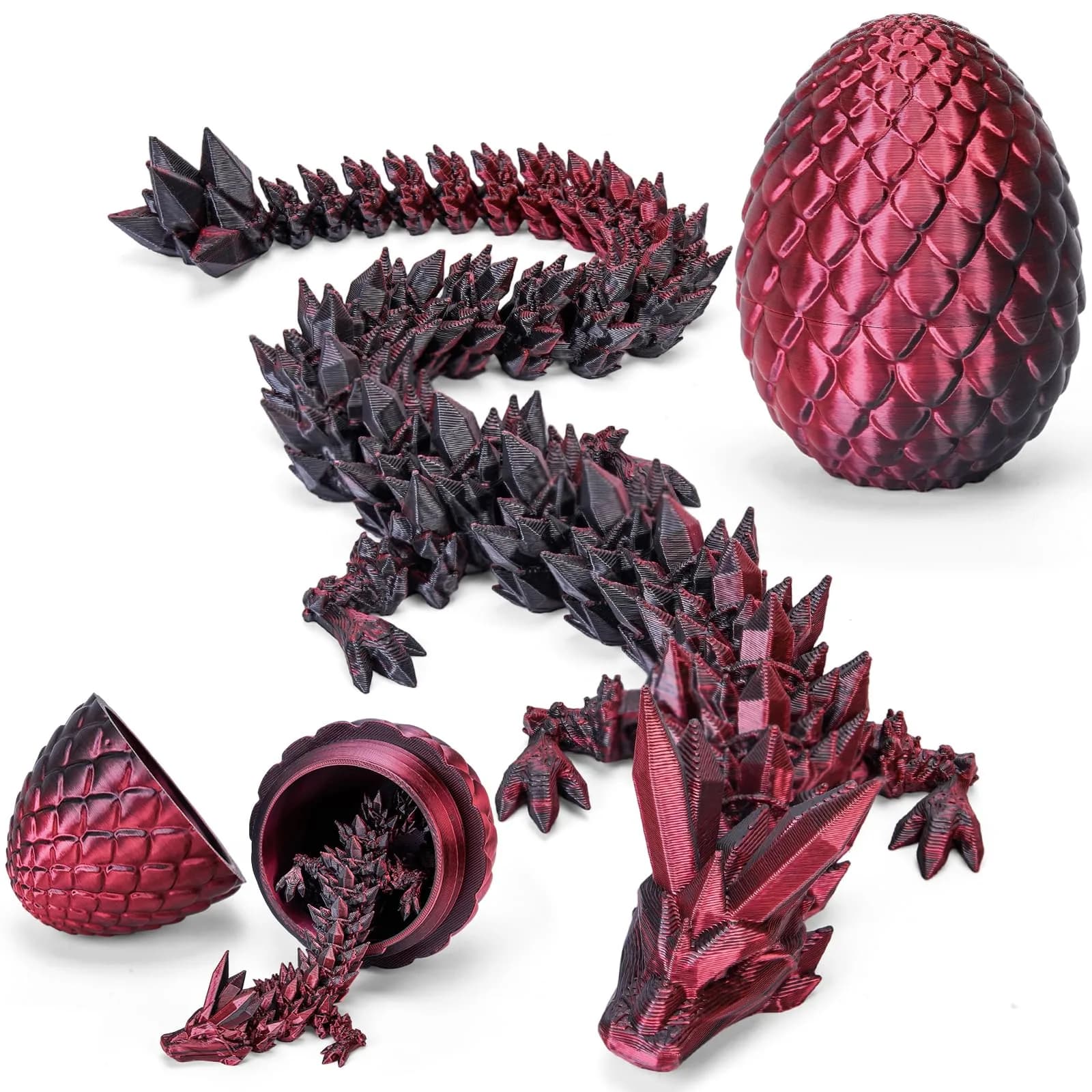 TBOLINE 3D Printed Dragon Egg with Articulated Crystal Dragon Toy, Shadow Crimson, 9.3 cm (2.2 in) | Officially Licensed by Cinderwing3D - main product image