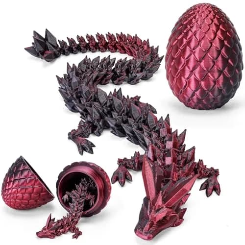 TBOLINE 3D Printed Dragon Egg with Articulated Crystal Dragon Toy, Shadow Crimson, 9.3 cm (2.2 in) | Officially Licensed by Cinderwing3D thumbnail 1