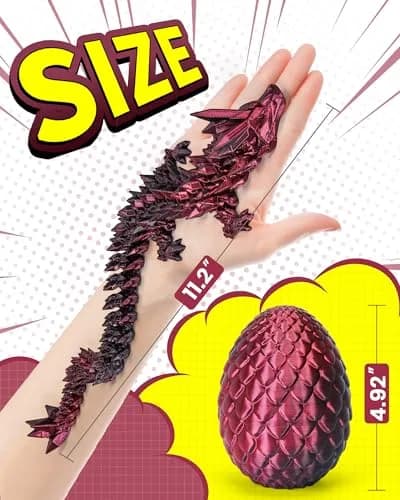 TBOLINE 3D Printed Dragon Egg with Articulated Crystal Dragon Toy, Shadow Crimson, 9.3 cm (2.2 in) | Officially Licensed by Cinderwing3D thumbnail 4