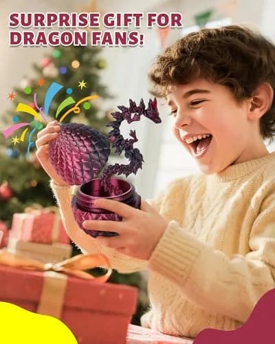 TBOLINE 3D Printed Dragon Egg with Articulated Crystal Dragon Toy, Shadow Crimson, 9.3 cm (2.2 in) | Officially Licensed by Cinderwing3D thumbnail 8