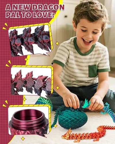 TBOLINE 3D Printed Dragon Egg with Articulated Crystal Dragon Toy, Shadow Crimson, 9.3 cm (2.2 in) | Officially Licensed by Cinderwing3D thumbnail 2