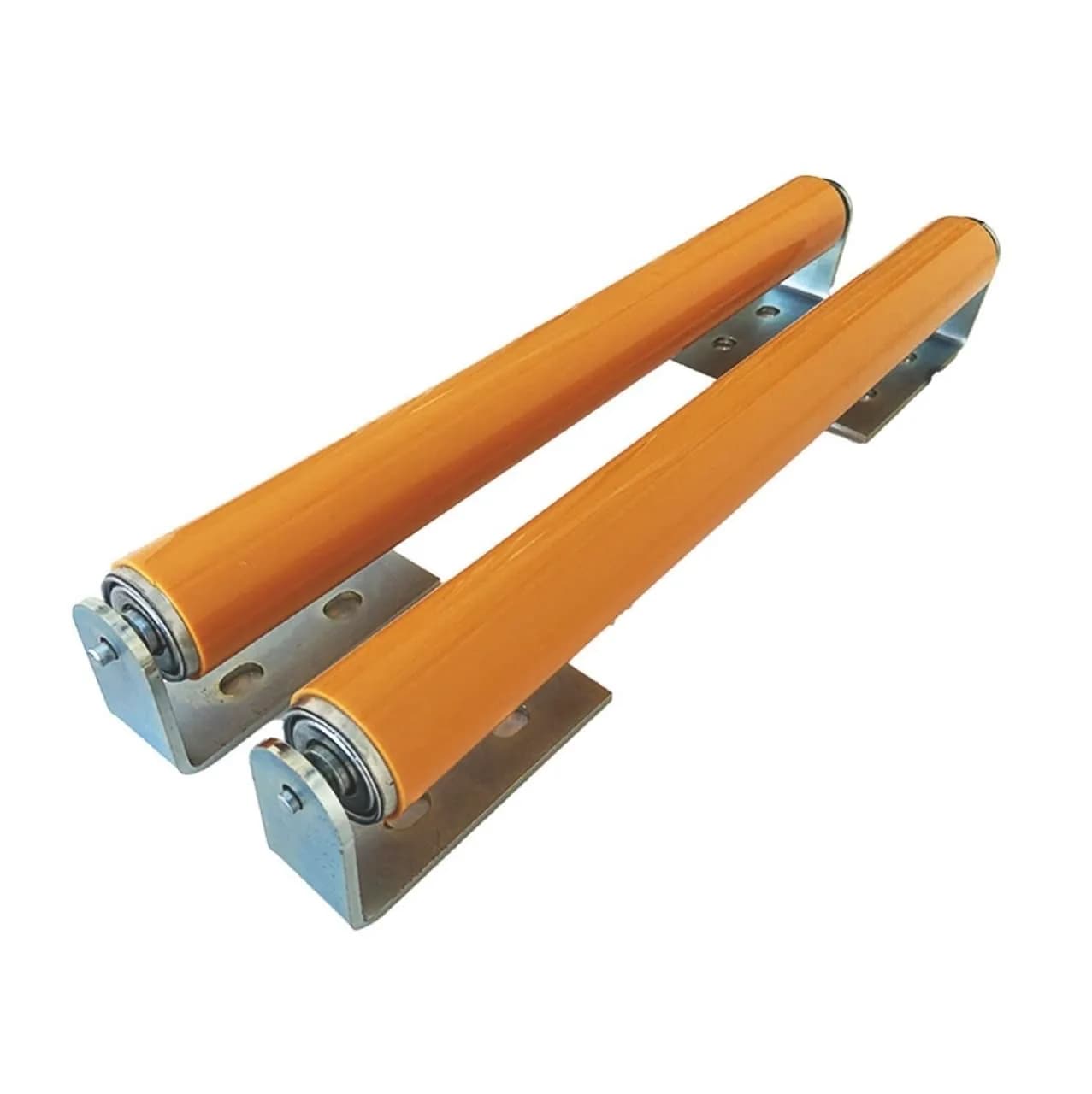 Gascem Polyurethane Coated Long Roller with Bracket Set | 16" Length, 1.5" Diameter Conveyor | Galvanized Steel | Pack of 2 - main product image