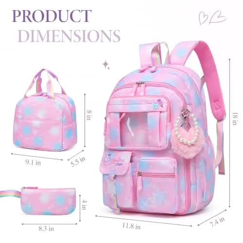 Alrisg Girls Backpack Set with Lunch Bag & Pencil Case | 17 inch (43 cm) 3-Piece School Bookbag for Elementary & Middle School thumbnail 7