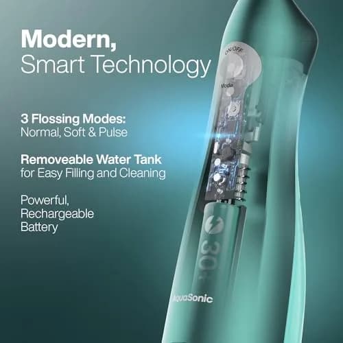 Aquasonic Water Flosser Cordless Rechargeable Mint Green Metallic | 500ml (16.9 Fl Oz) Water Reservoir thumbnail 6