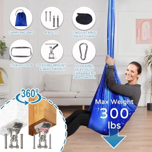 Heyfriday Sensory Swing for Kids & Adults | Indoor & Outdoor Therapy Cuddle Holds 300lbs Adjustable Swing Hammock Chair with 360° Swivel Kit thumbnail 6