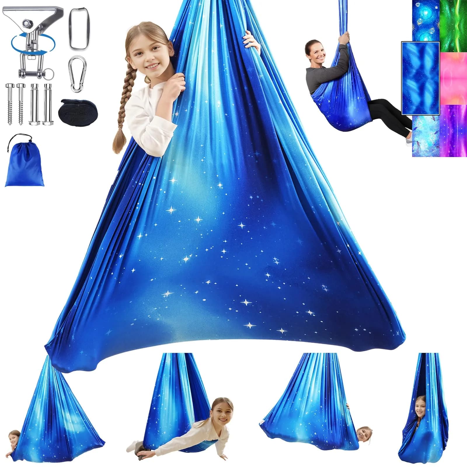 Heyfriday Sensory Swing for Kids & Adults | Adjustable Indoor & Outdoor Therapy Cuddle Swing, Holds up to 300lbs, Green — Star Blue