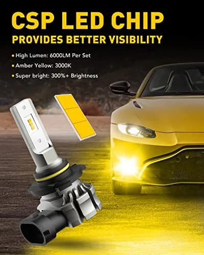 AUXITO 9145 LED Fog Light Bulbs Yellow, 6000LM 3000K Amber Fog Lights, H10/9045/9140 Halogen Replacement (Pack of 2) thumbnail 3