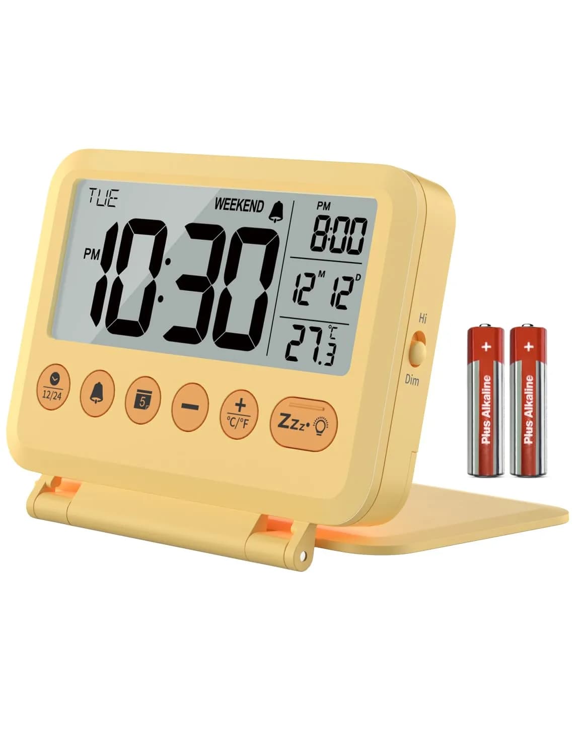 MeesMeek 6201 Digital Travel Alarm Clock 10.0 cm (4 in) | Battery Operated with Backlight & Temperature — Yellow