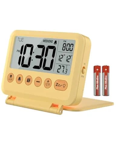 MeesMeek Yellow Digital Travel Alarm Clock 10.2cm (4 inch) | Battery Operated with Snooze & Backlight thumbnail 1