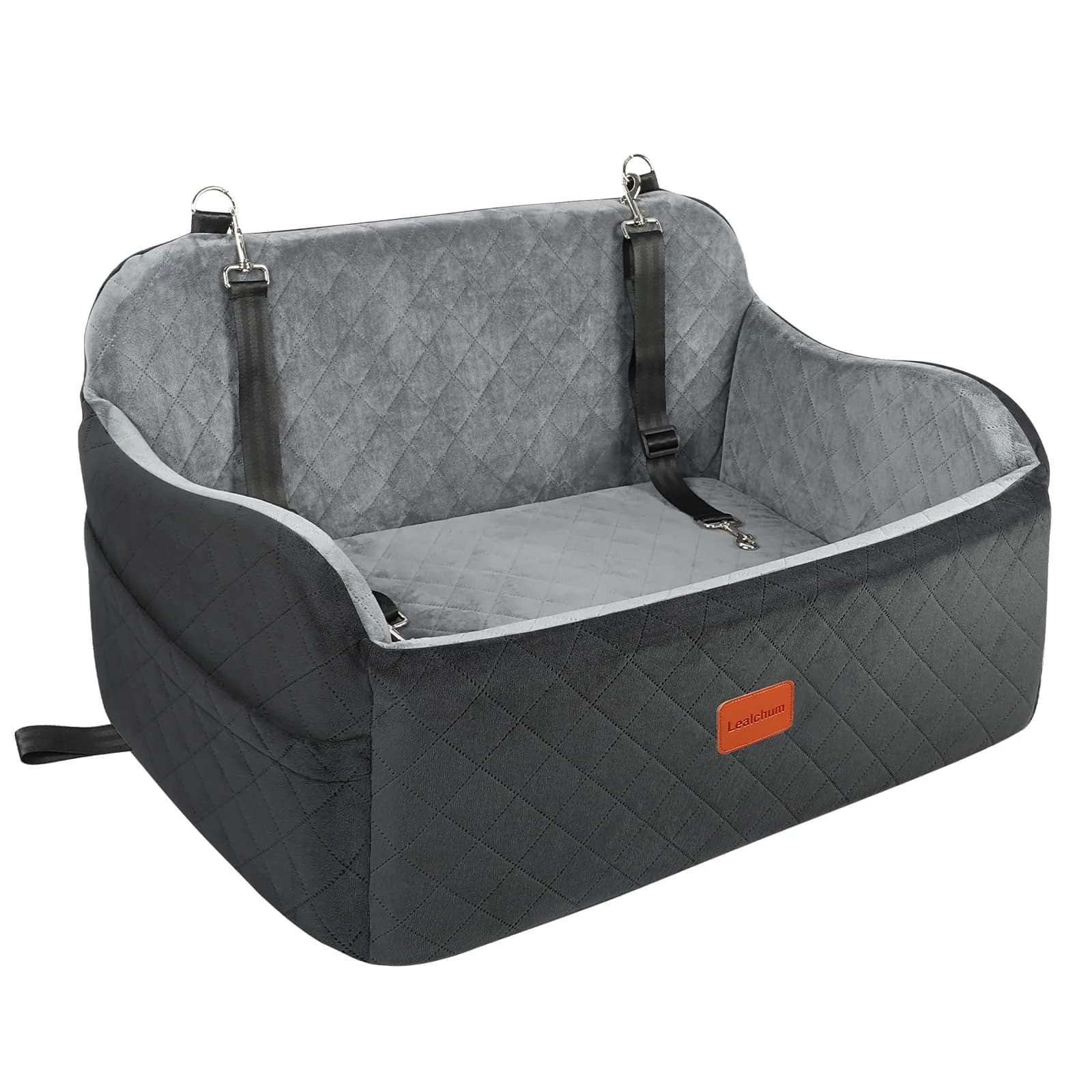 Lealchum Dog Car Seat for Large Dogs | Memory Foam Support & Safety Travel — Black/Grey / Large