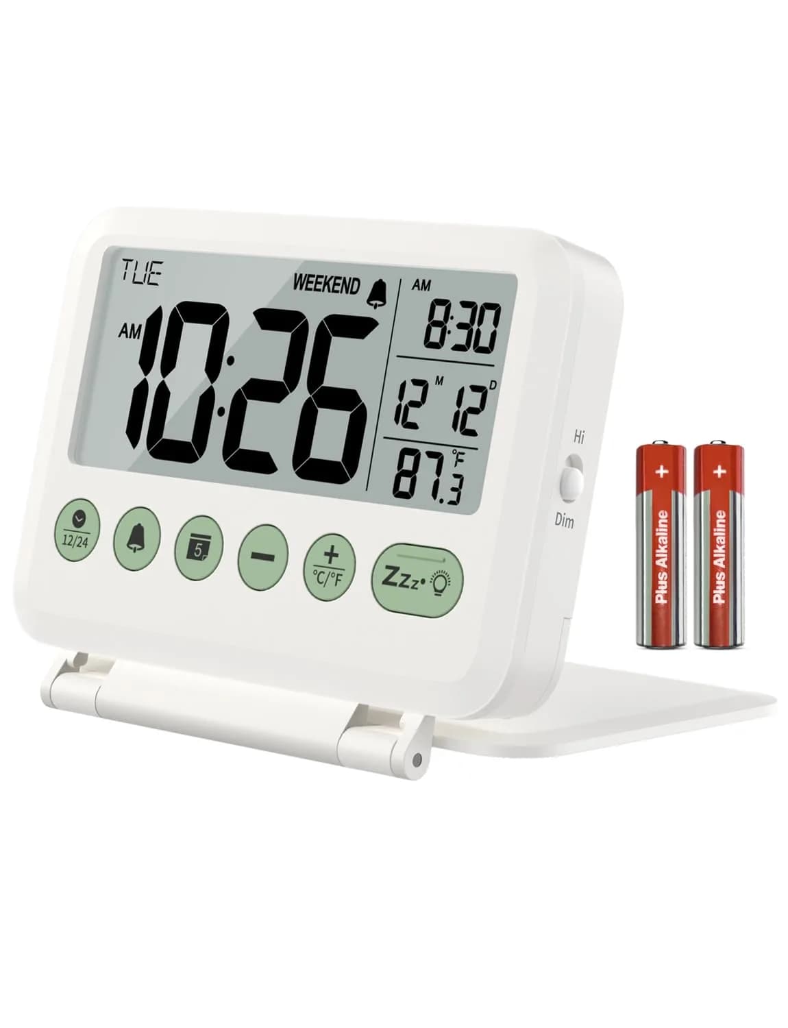 MeesMeek 6201 Digital Travel Alarm Clock 10.0 cm (4 in) | Battery Operated with Backlight & Temperature — White