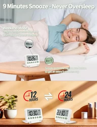 MeesMeek Digital Travel Alarm Clock with Flip Stand & Backlight, 10.2cm (4") | Battery Operated for Bedroom, Office, Travel thumbnail 3