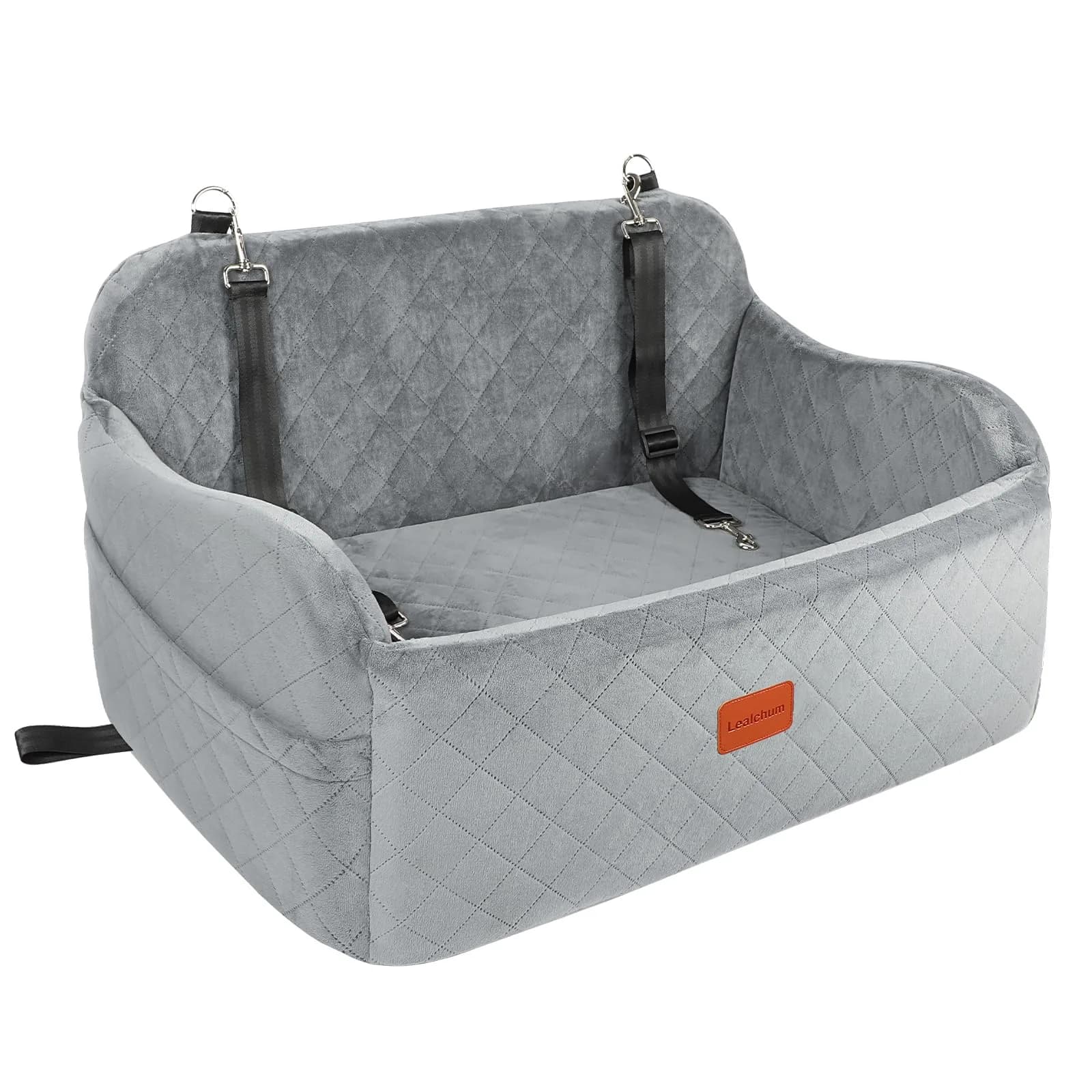 Lealchum Dog Car Seat for Large Dogs | Memory Foam Support & Safety Travel — Grey