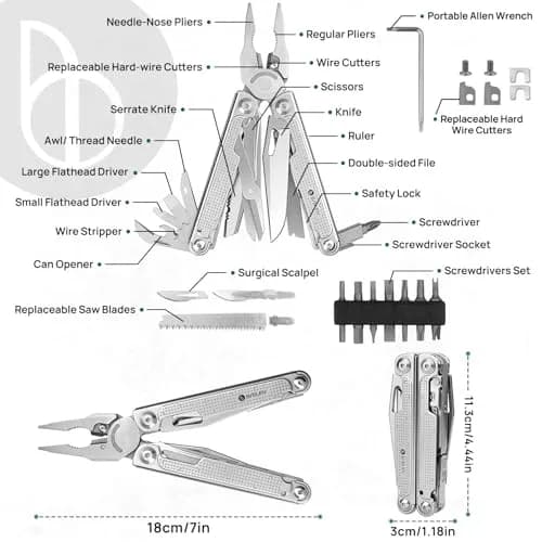 BIBURY Multitool Pliers Pro with 440A Knife & Full Size Scissors | 22-in-1 Professional Multi-Tool for Heavy-Duty Tasks thumbnail 7