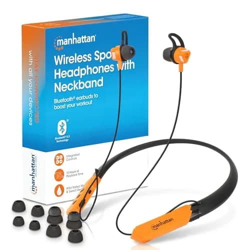 MANHATTAN Bluetooth Neckband Earbuds 15-Hour Battery IPX4 Mic | Wireless, Noise-Isolating, USB-C Recharge thumbnail 1