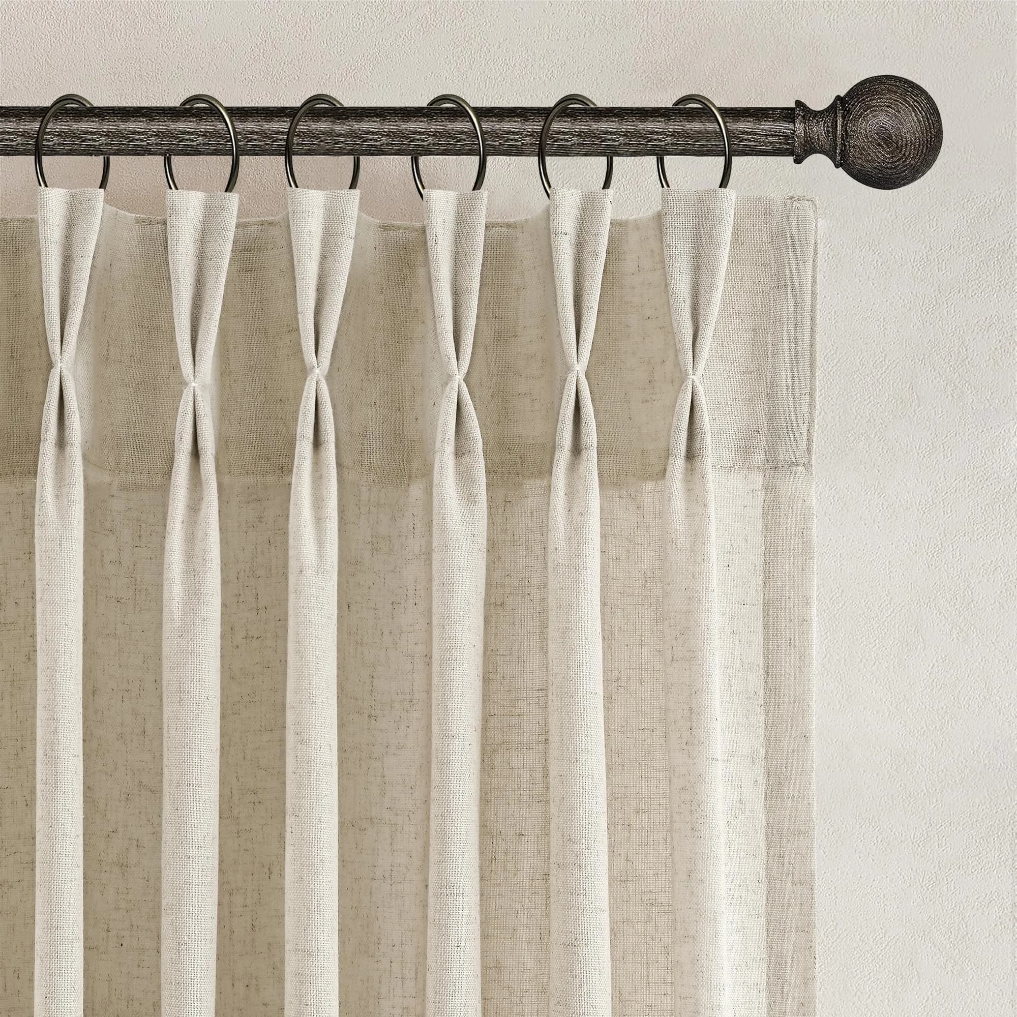 Joywell Extra Long Linen Pinch Pleat Curtains 259cm (102 in) | Semi-Sheer Light Filtering for Living Room, Bedroom, Dining Room, Office, Patio Doors — Greyish Beige