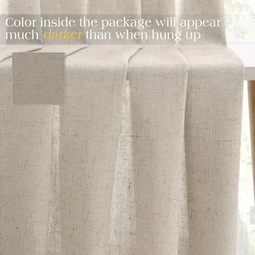 Joywell Linen Pinch Pleated Curtains 50"W x 90"L (Pack of 2) | Semi Sheer Light Filtering Drapes for Living Room thumbnail 6
