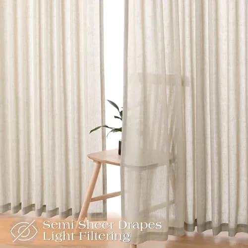 Joywell Linen Pinch Pleated Curtains 50"W x 90"L (Pack of 2) | Semi Sheer Light Filtering Drapes for Living Room thumbnail 7