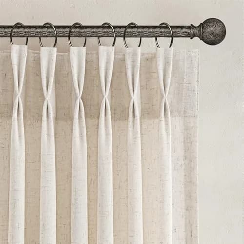 Joywell Extra Long Linen Pinch Pleat Curtains 259cm (102 in) | Semi-Sheer Light Filtering for Living Room, Bedroom, Dining Room, Office, Patio Doors thumbnail 1