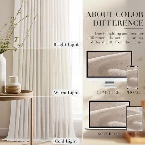 Joywell Extra Long Linen Pinch Pleat Curtains 259cm (102 in) | Semi-Sheer Light Filtering for Living Room, Bedroom, Dining Room, Office, Patio Doors thumbnail 5
