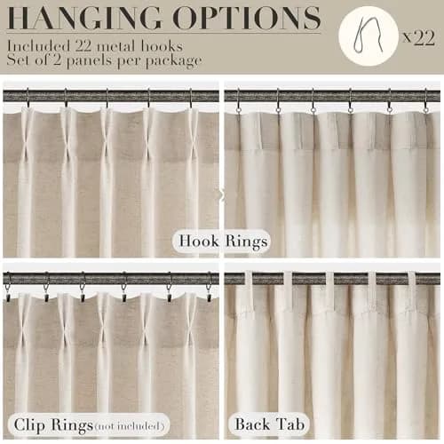Joywell Extra Long Linen Pinch Pleat Curtains 259cm (102 in) | Semi-Sheer Light Filtering for Living Room, Bedroom, Dining Room, Office, Patio Doors thumbnail 3