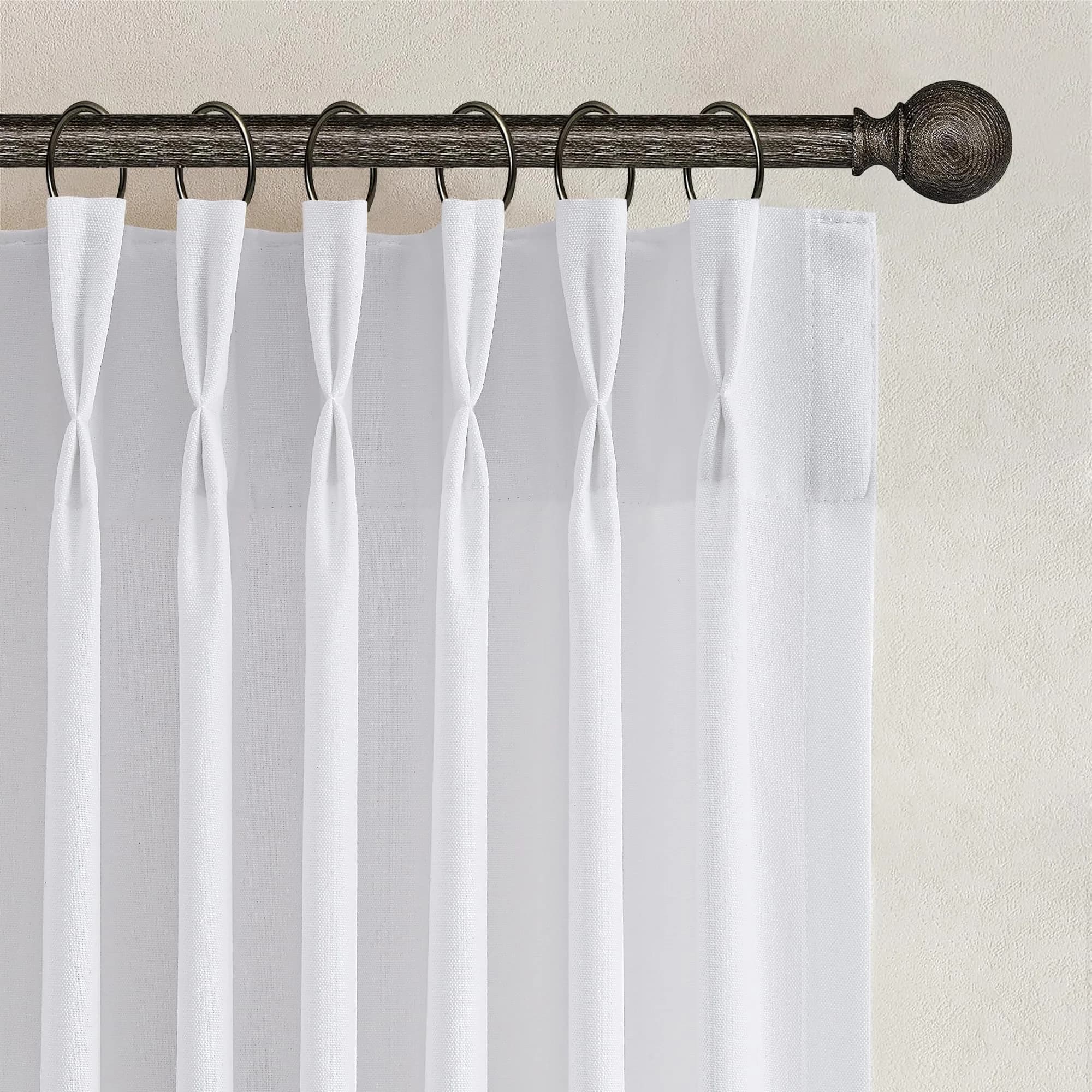 Joywell Extra Long Linen Pinch Pleat Curtains 259cm (102 in) | Semi-Sheer Light Filtering for Living Room, Bedroom, Dining Room, Office, Patio Doors — White / 50"W x 102"L