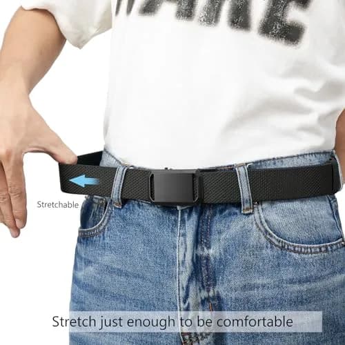 LionVII Men's Elastic Ratchet Belt Black 1.38" (3.5cm) | Trim to Fit 27-49" Waist thumbnail 5