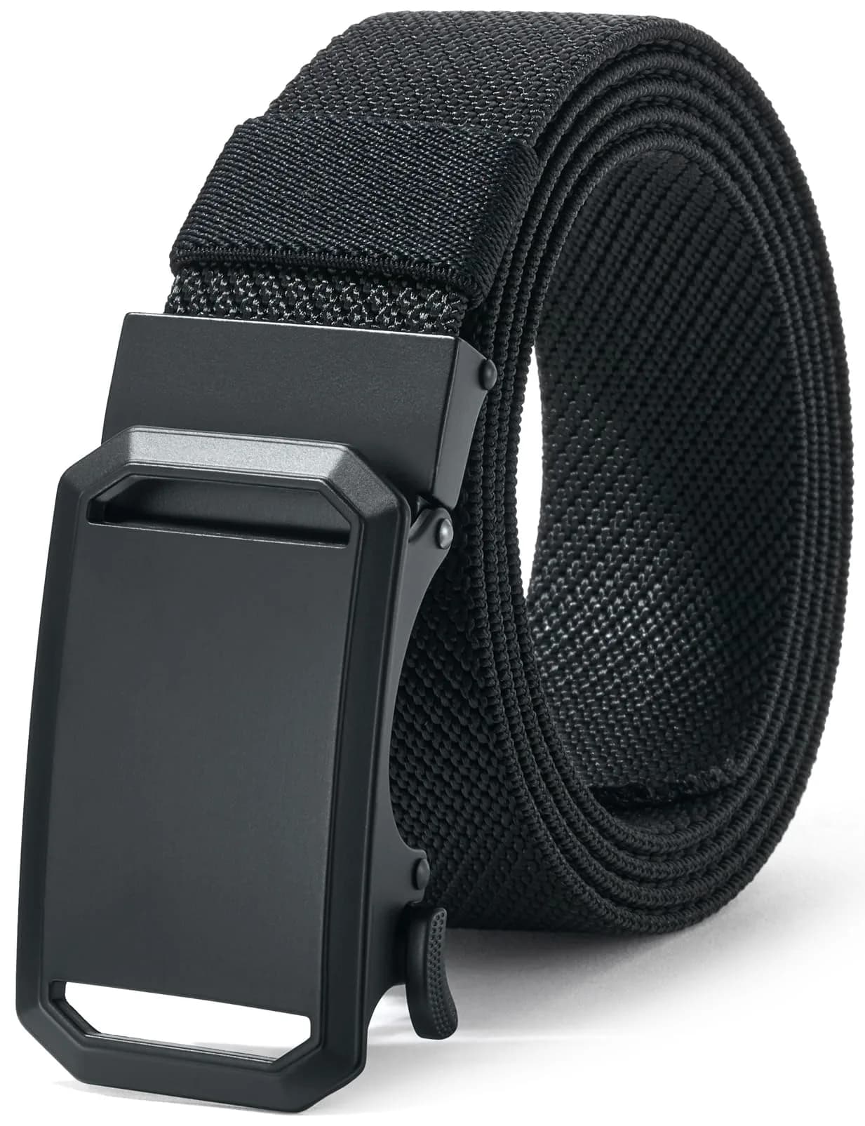 LionVII Men's Elastic Ratchet Belt Black 1.38" (3.5cm) | Trim to Fit 27-49" Waist — Black - Twill Weave