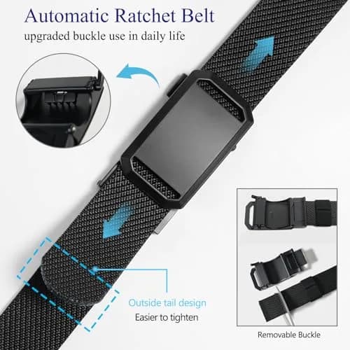 LionVII Stretch Belt for Men, Black Twill Weave Ratchet Belt with Alloy Buckle | Adjustable Fit for Waist Sizes 27-46 Inches thumbnail 3