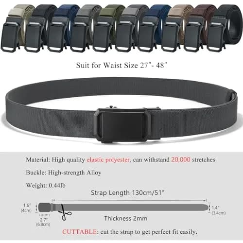 LionVII Men's Elastic Ratchet Belt 135cm (53") | Breathable Nylon Web Work Belt for Travel & Sports thumbnail 3