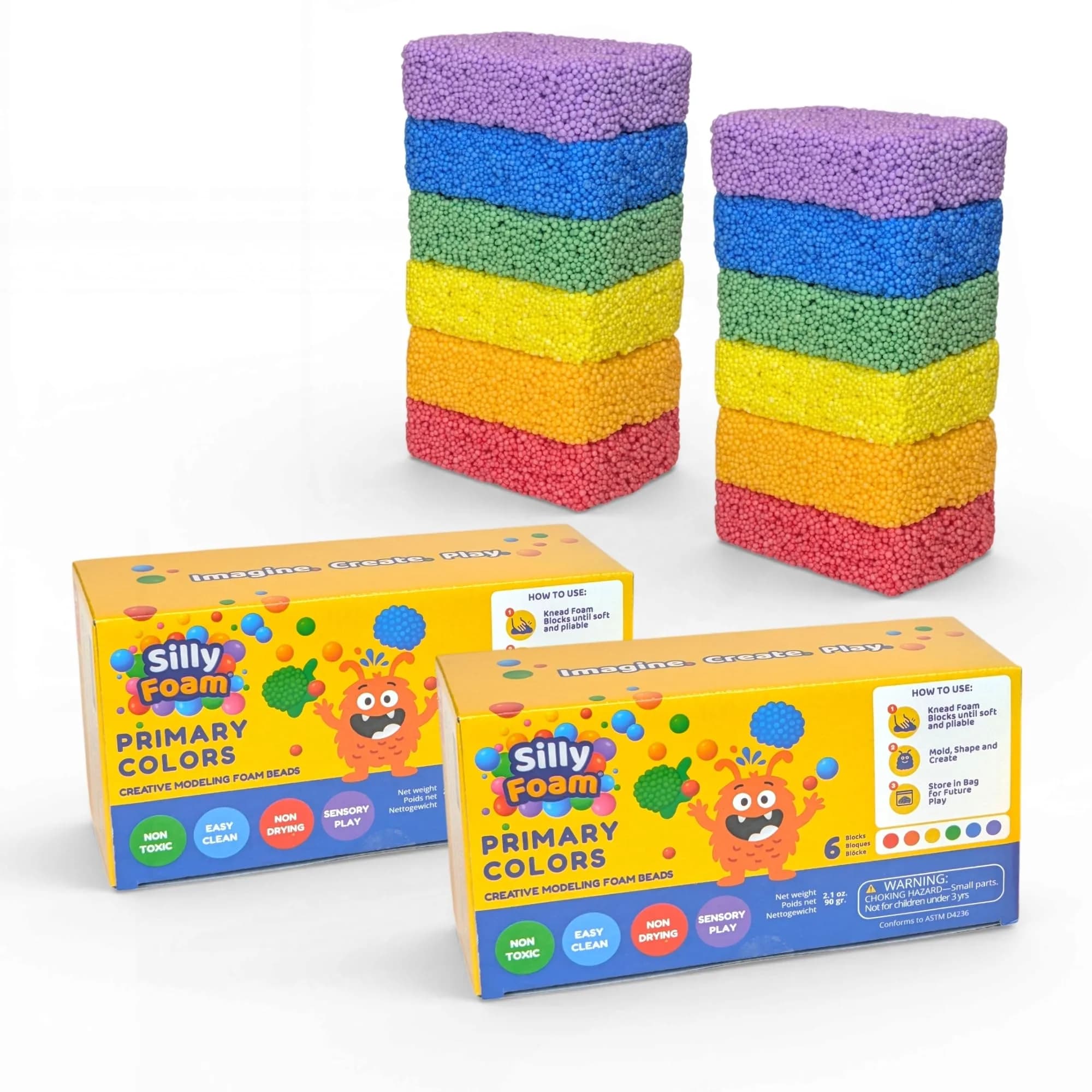 LYRK Collections Silly Foam Creative Modeling Foam Beads 2-Pack of 6 Primary Colors | Mess-Free, Reusable, Non-Toxic (Age 3+)