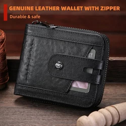 BULLCAPTAIN Genuine Leather Men's Wallet T23 with Zipper & RFID Protection | 11.0 cm (4.33 in) thumbnail 2