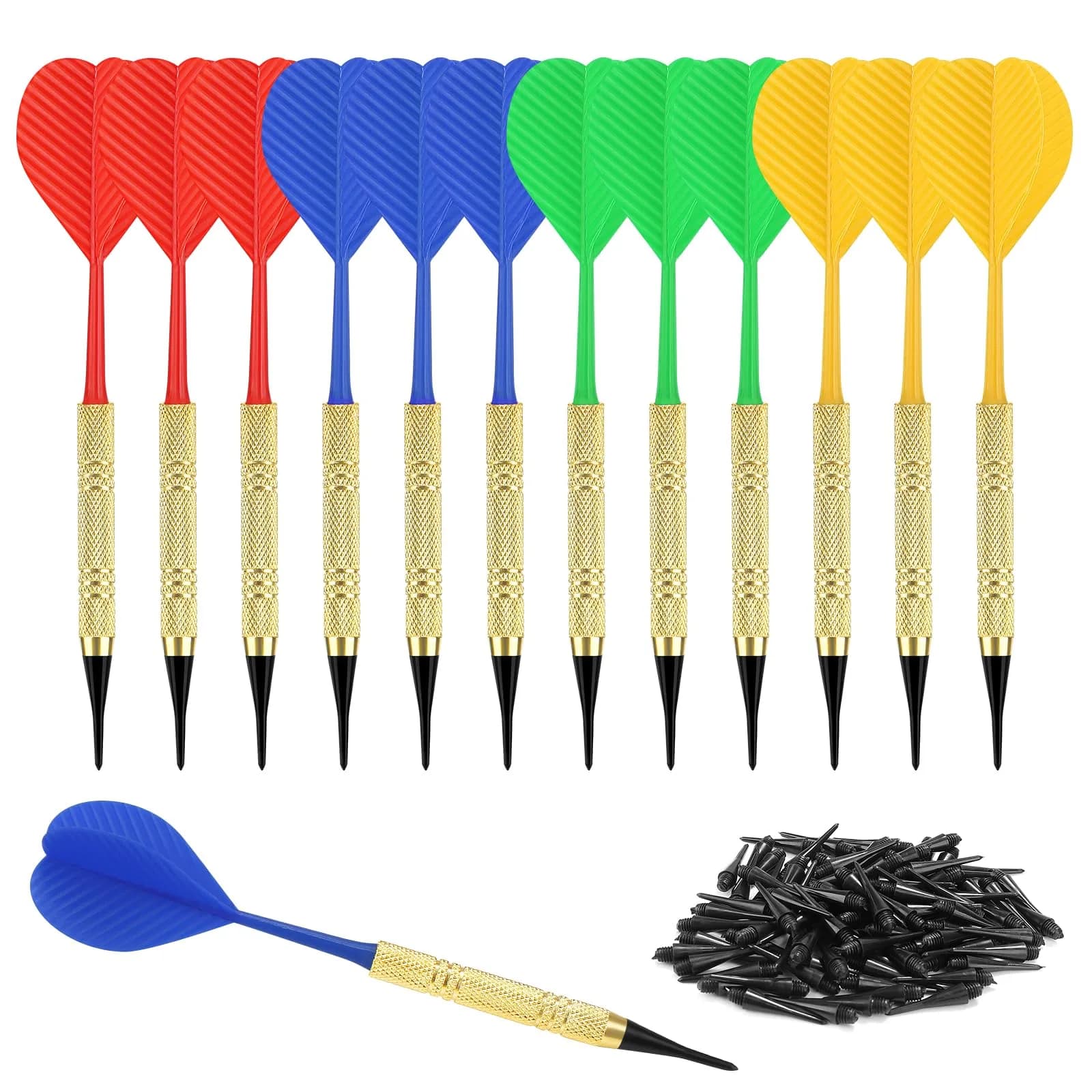 Accmor 20 Pack Soft Tip Darts Set with 100 Extra 2BA Tips | 14.8cm (5.8 inch) Total Length — gold