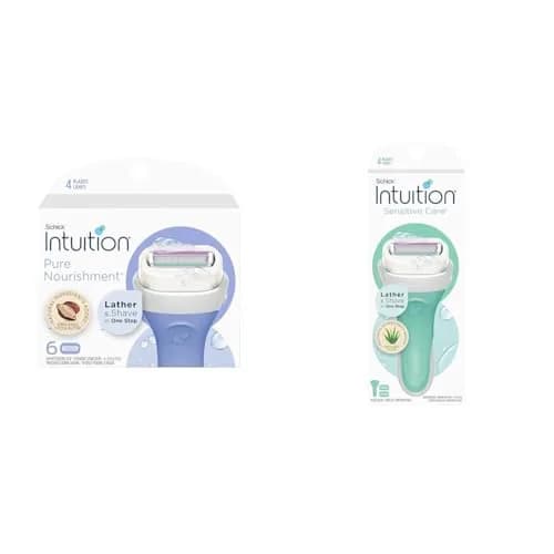 INTUITION Razors Bundle - Refills with Cocoa Butter & Sensitive Skin | 4-Blade Pivoting Cartridges, Vegan, Hypoallergenic (70-120 chars) thumbnail 1