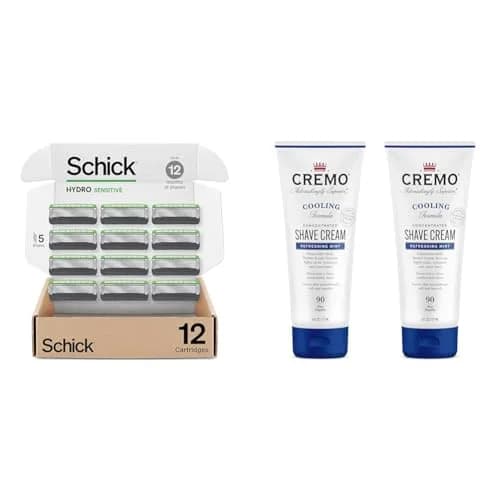 Schick Hydro Sensitive 12 Count Razor Refills & Cremo Cooling Shave Cream | Sensitive Skin Care thumbnail 1