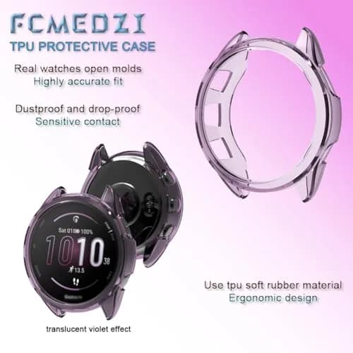 FCMEDZI Smartwatch Screen Protector & Case for Garmin Forerunner 165/165 Music (Violet) | 3-Pack Tempered Glass & TPU Cover thumbnail 3