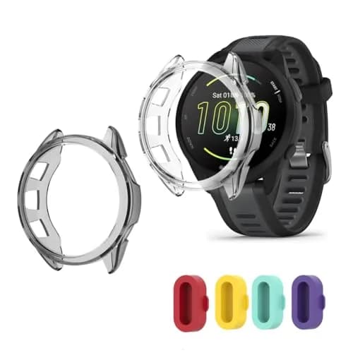 FCMEDZI Smart Watch Case for Garmin Forerunner 165 & 165 Music | Pack of 4 Dust Plugs + 2 TPU Cases thumbnail 1