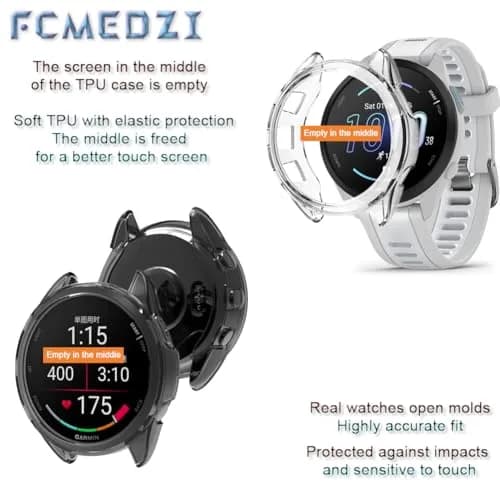 FCMEDZI Smart Watch Case for Garmin Forerunner 165 & 165 Music | Pack of 4 Dust Plugs + 2 TPU Cases thumbnail 4