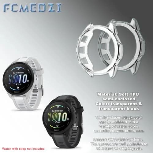 FCMEDZI Smart Watch Case for Garmin Forerunner 165 & 165 Music | Pack of 4 Dust Plugs + 2 TPU Cases thumbnail 3