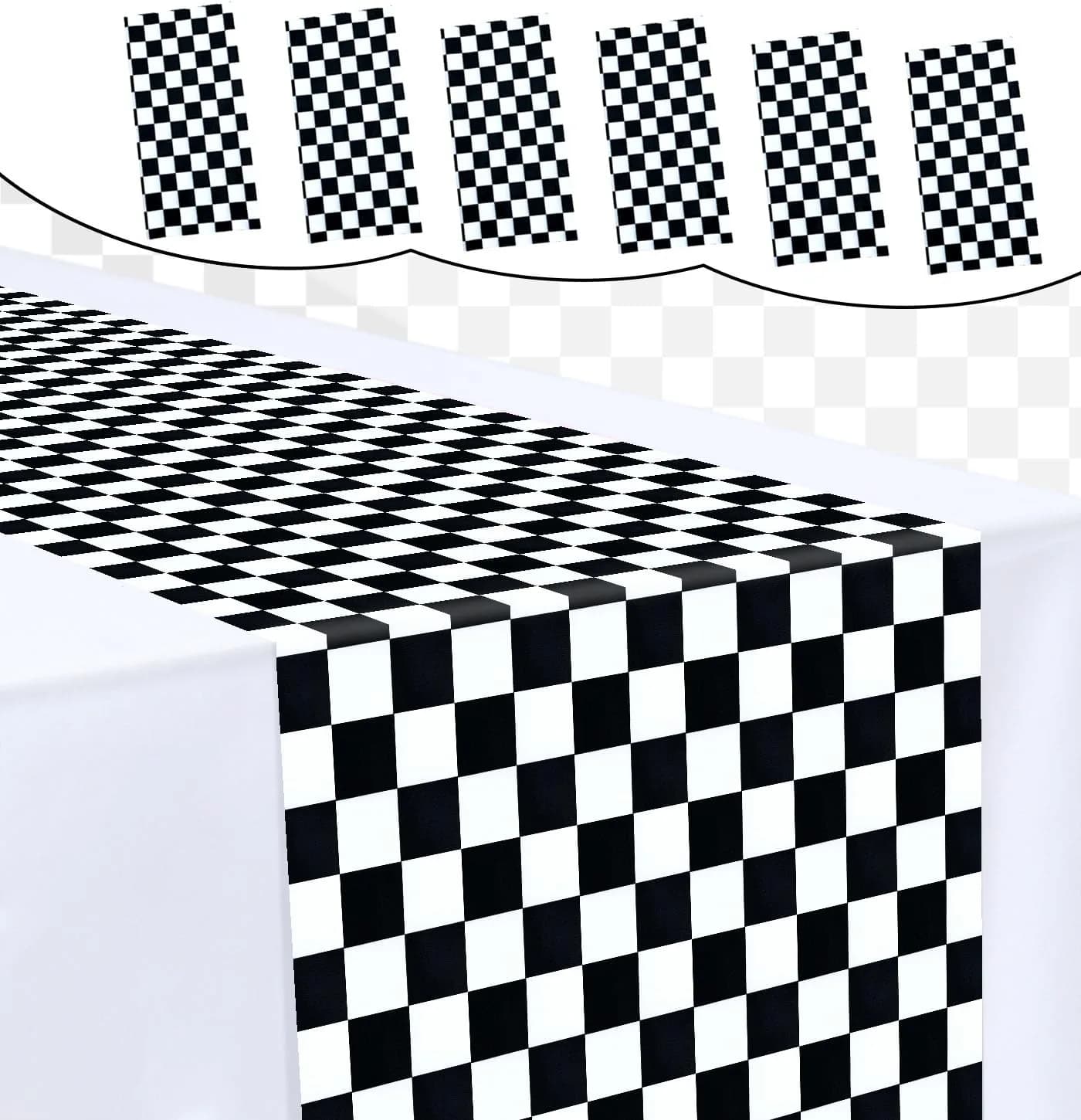MUNILAIL 6 Pcs Checkered Plastic Table Runners Disposable 14 x 108 inch | Race Car Party Decor - main product image
