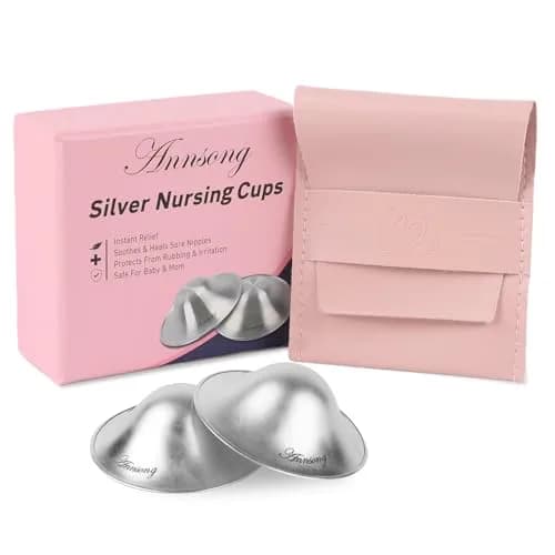 ANNSONG Silver Nursing Cups for Breastfeeding Newborns | 925 Sterling Silver Nipple Covers (Regular) thumbnail 2