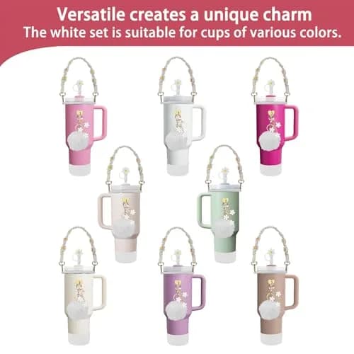 3tyto 13 Pcs Stanley Cup Accessories Set - White Bohemian Woven Handle Strap & Silicone Boot for 30oz & 40oz Tumblers thumbnail 3